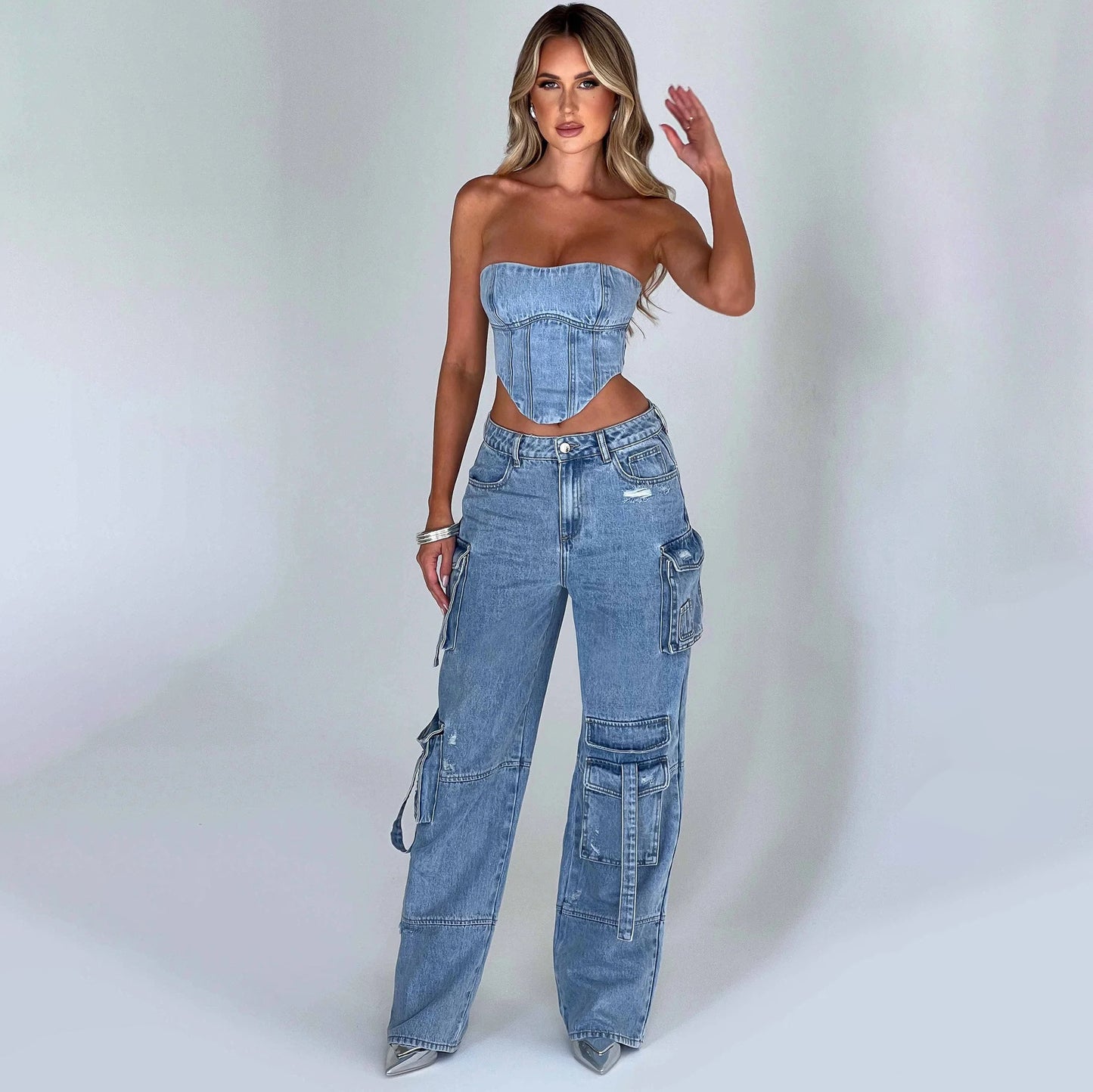 Women's American-style Low Waist Three-dimensional Pocket Stitching Jeans