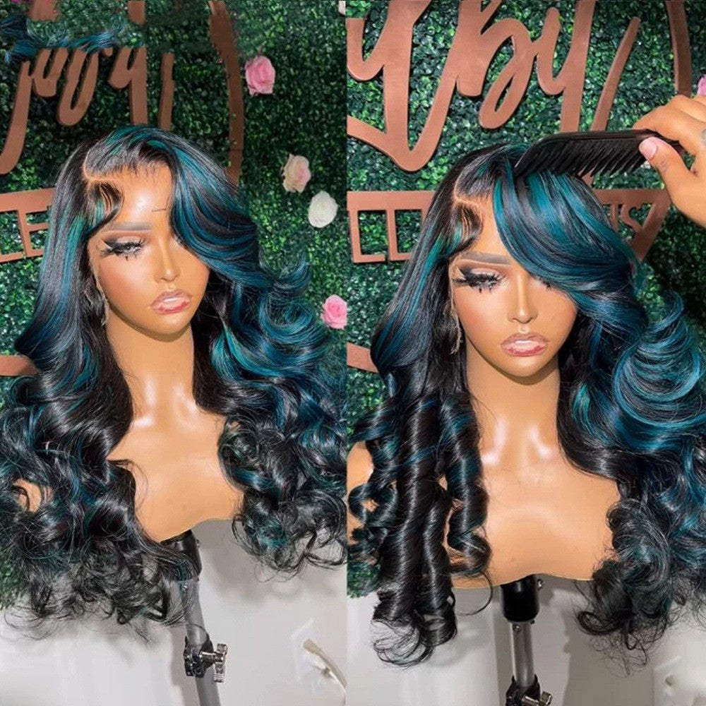 Blue Green Highlight Piano Color Big Wave Wig