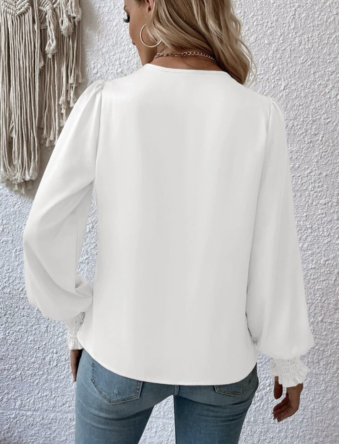 Women's Elegant Women's V-neck Lantern Sleeve Style Solid Color Shirt