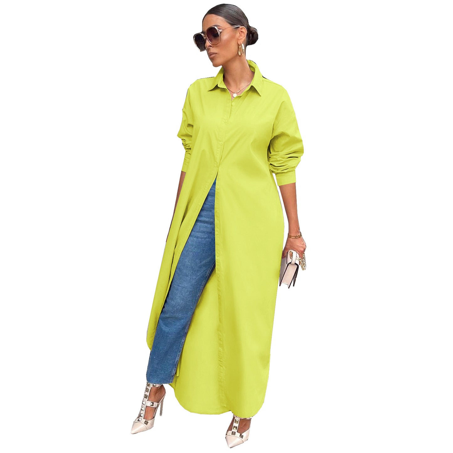 Women's Fashion Casual Solid Color Long Shirt Coat