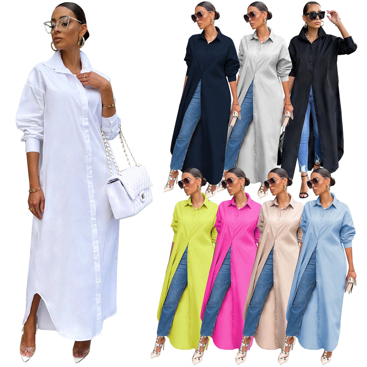 Women's Fashion Casual Solid Color Long Shirt Coat