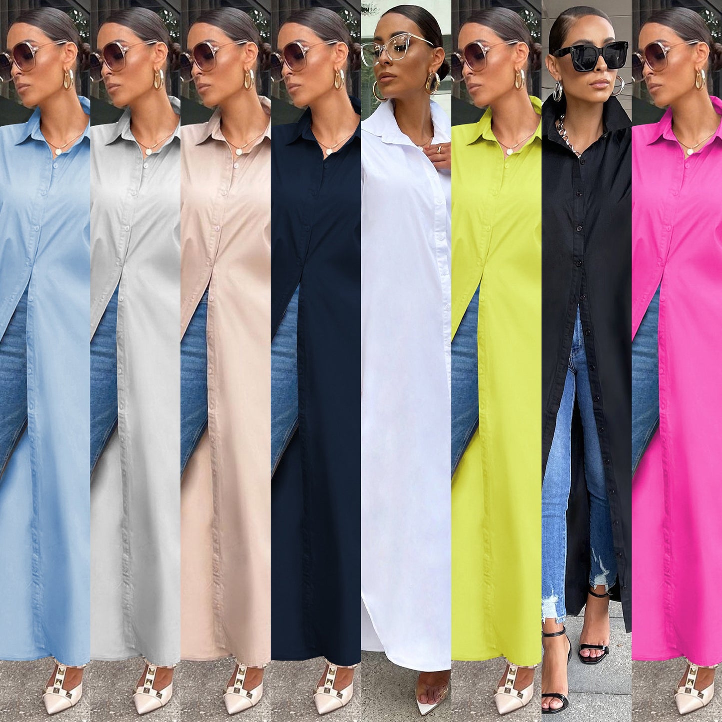 Women's Fashion Casual Solid Color Long Shirt Coat