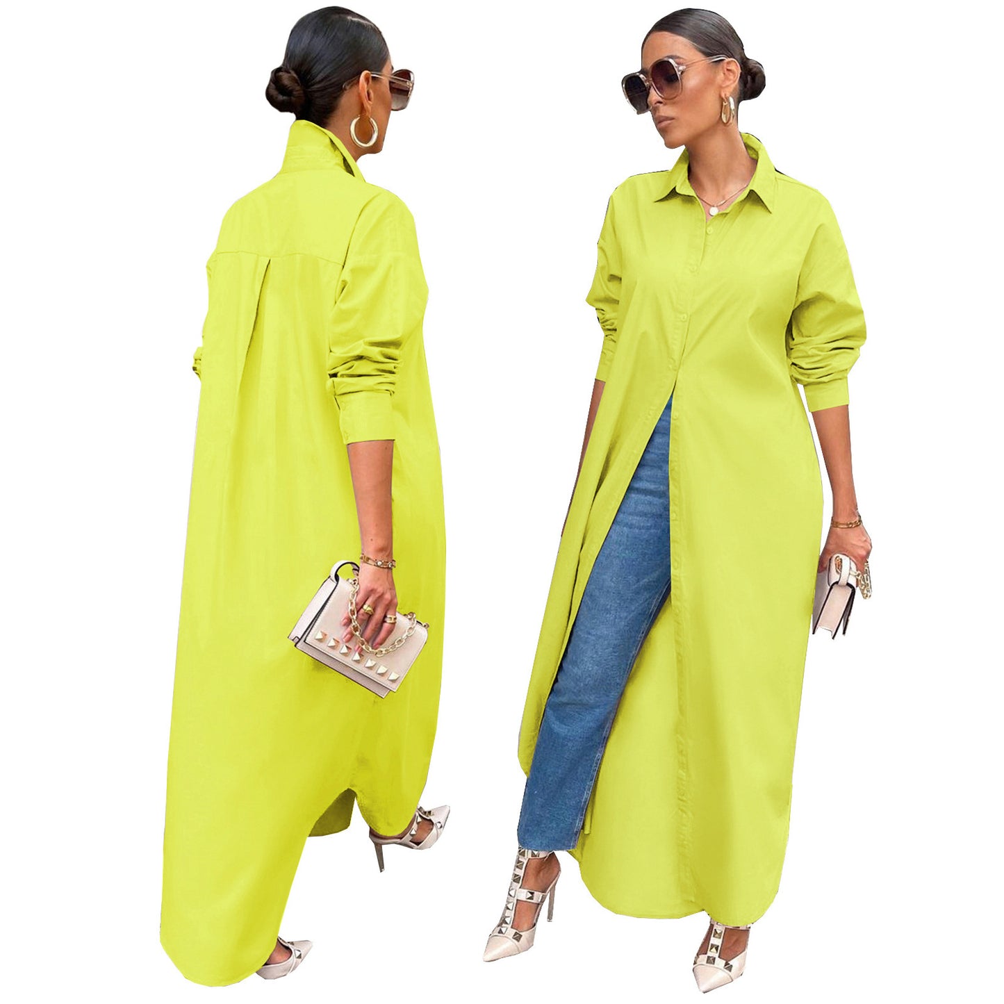 Women's Fashion Casual Solid Color Long Shirt Coat