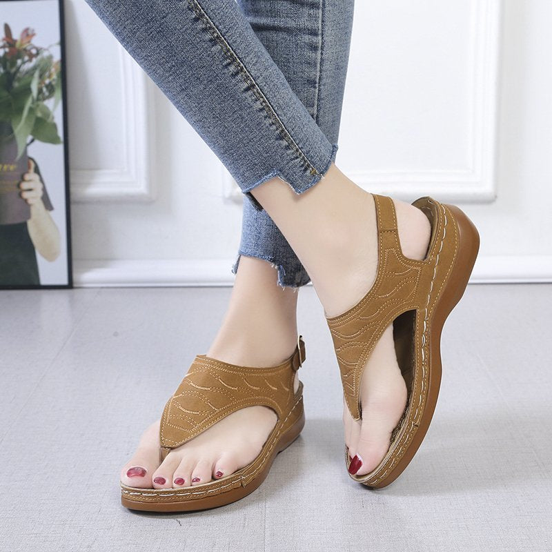 Casual Sandals Women's Wedge Heel Solid Color Flip Flop Sandals