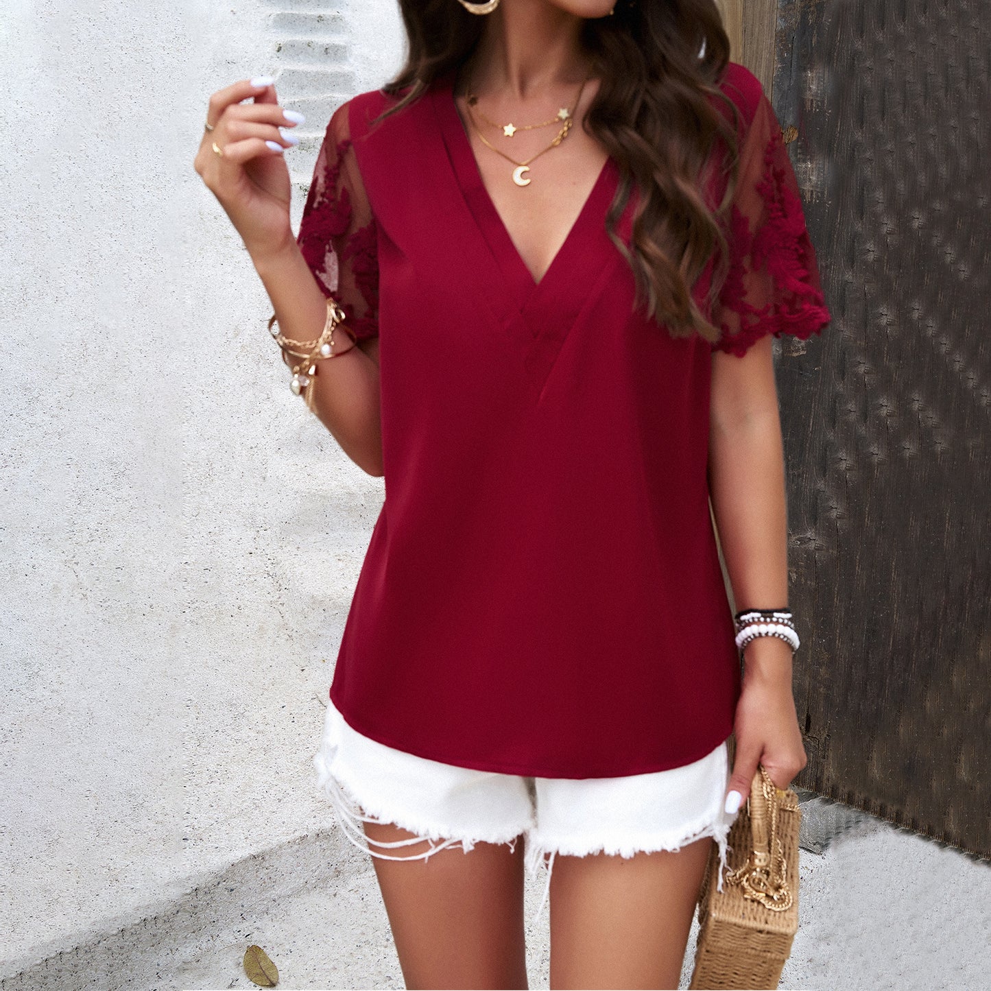 Women's Elegant V-neck Jacquard Top