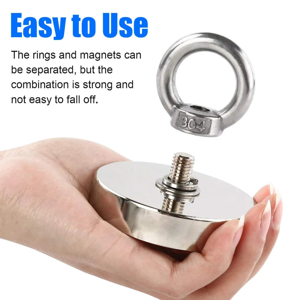 Super Strong Neodymium Fishing Magnet Hook N52 Heavy Duty Rare Earth Magnet with Countersunk Hole Eyebolt 16-90mm Salvage Magnet