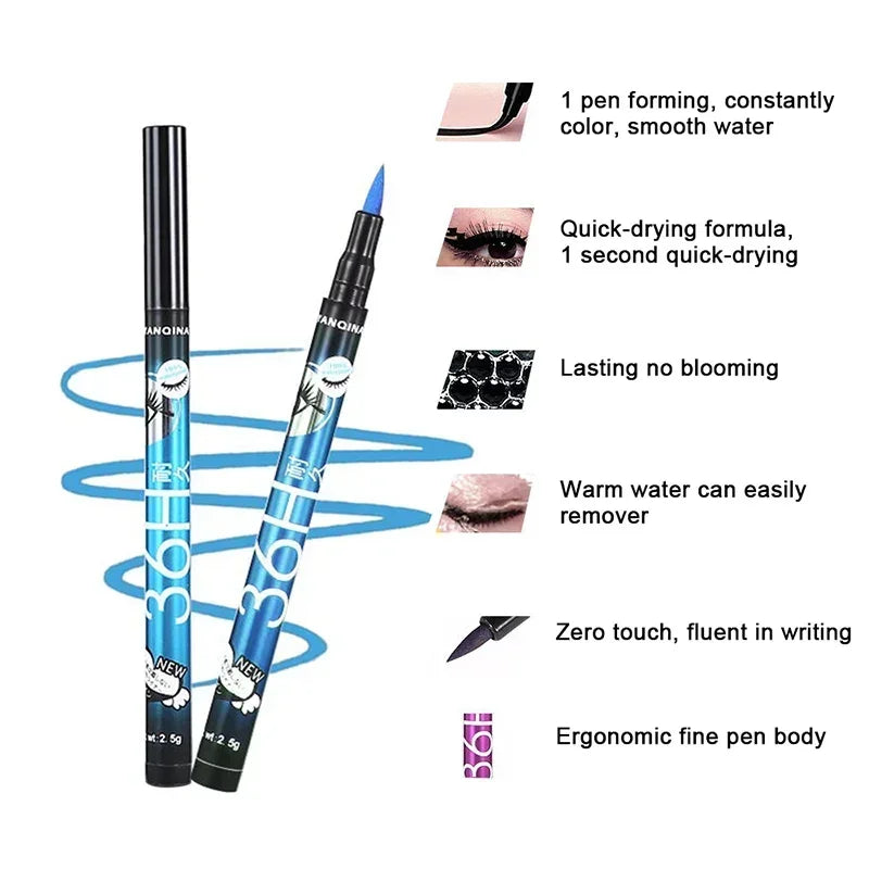 Black Liquid Eyeliner Waterproof Eyeliner Pencil 36H Long-Lasting Liquid Eye Liner Pen Quick-Dry No Blooming Cosmetics Tool