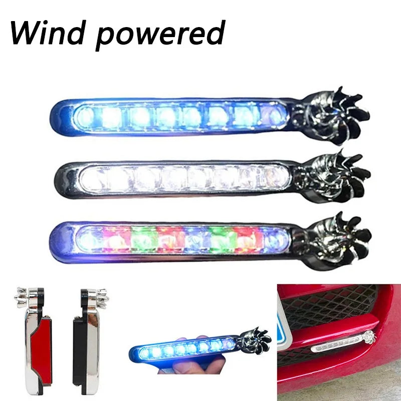 2-1pcs Wind Powered Car LED DayTime Running Light Auxiliary Lighting Rotation Fan Lamp Automobile Day Time Headlight