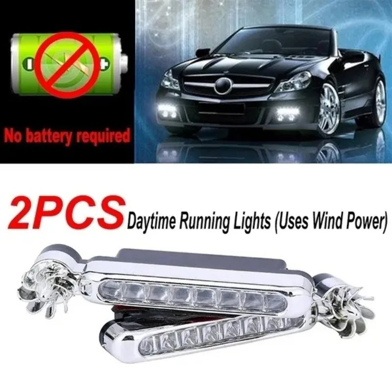 2-1pcs Wind Powered Car LED DayTime Running Light Auxiliary Lighting Rotation Fan Lamp Automobile Day Time Headlight