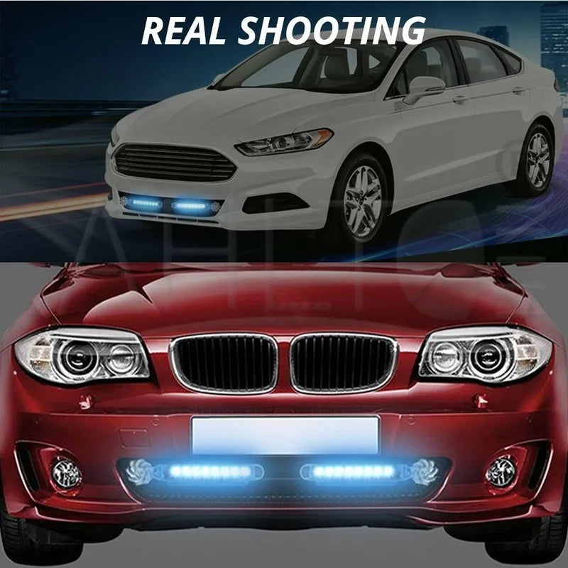 2-1pcs Wind Powered Car LED DayTime Running Light Auxiliary Lighting Rotation Fan Lamp Automobile Day Time Headlight