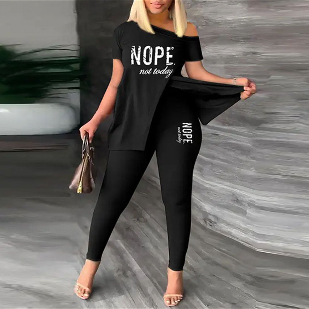 Split Print Short Sleeve Pants Set