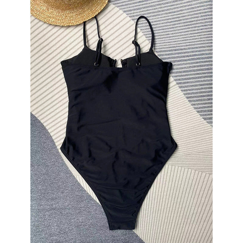 Women's Pure Color Bikini One-piece Swimsuit