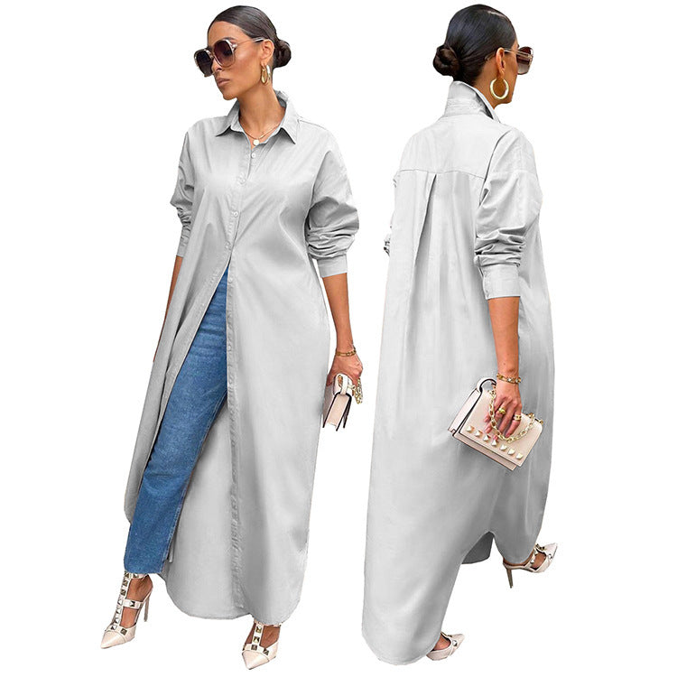 Women's Fashion Casual Solid Color Long Shirt Coat