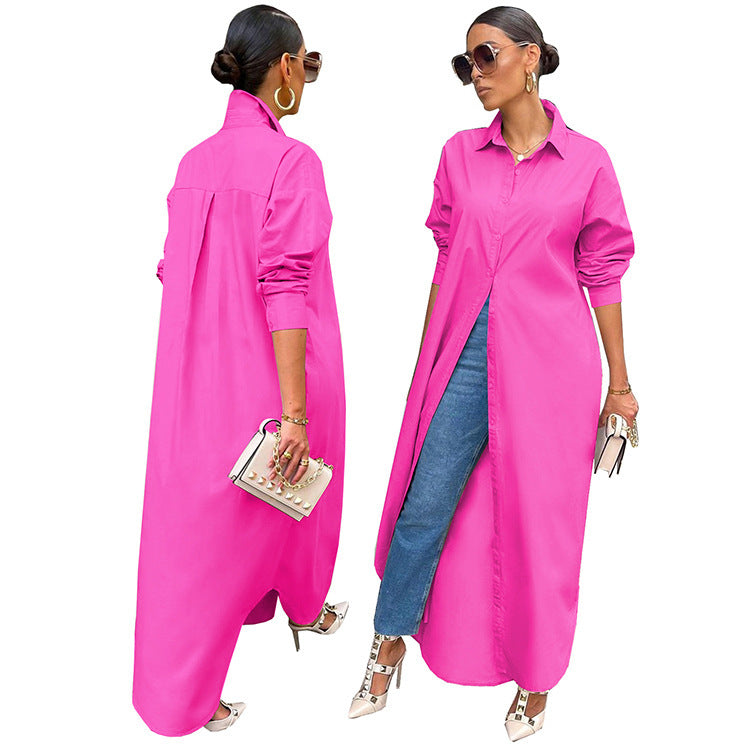 Women's Fashion Casual Solid Color Long Shirt Coat